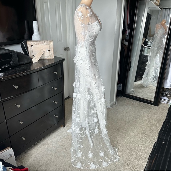 LULU’S IMMACULATE FAVORITE MESH EMBROIDERED CAPE JUMPSUIT - Picture 10 of 17